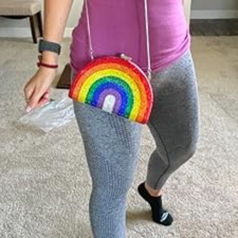 Pave Rhinestone Bling Rainbow Crossbody Chain Bag Clutch Handbag Pride Gifts NEW - Picture 5 of 7